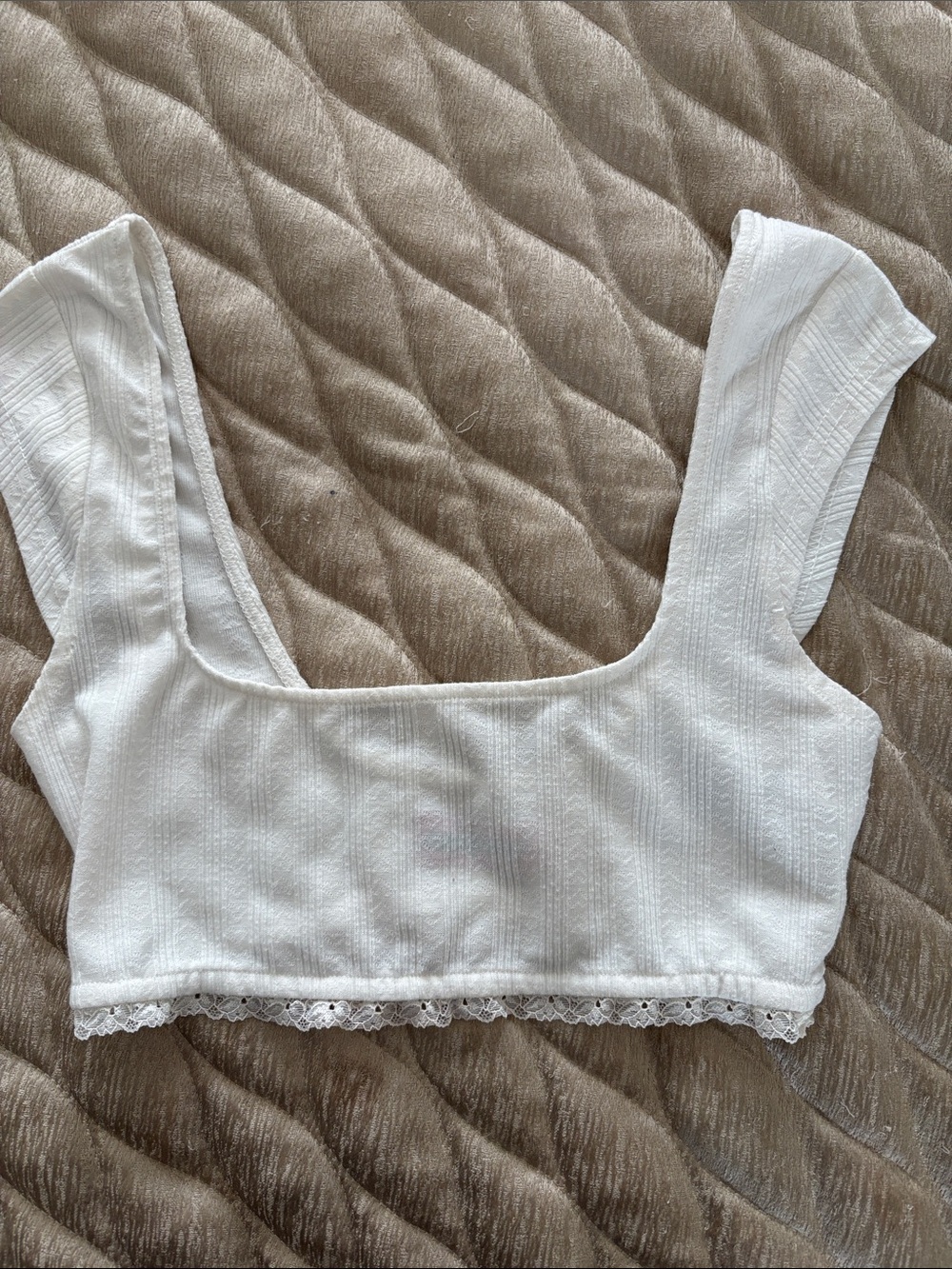 Edikted White Lace-Trim Square Neck Crop Top